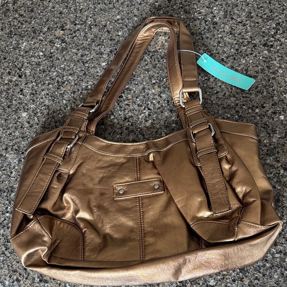 Studio Metallic Gold Shoulder Bag NEW
